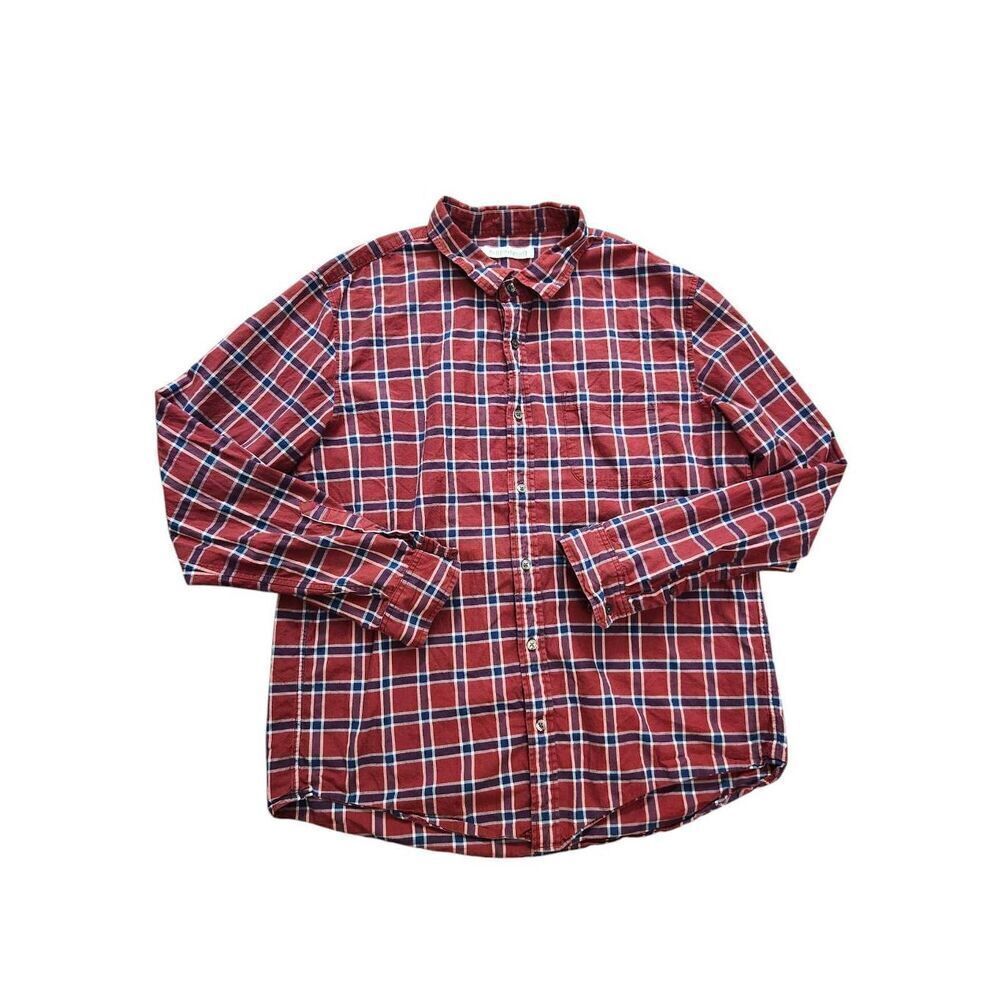 Outerknown Button up Plaid Pocket shirt Men's XL Cotton Longsleeve Collared red